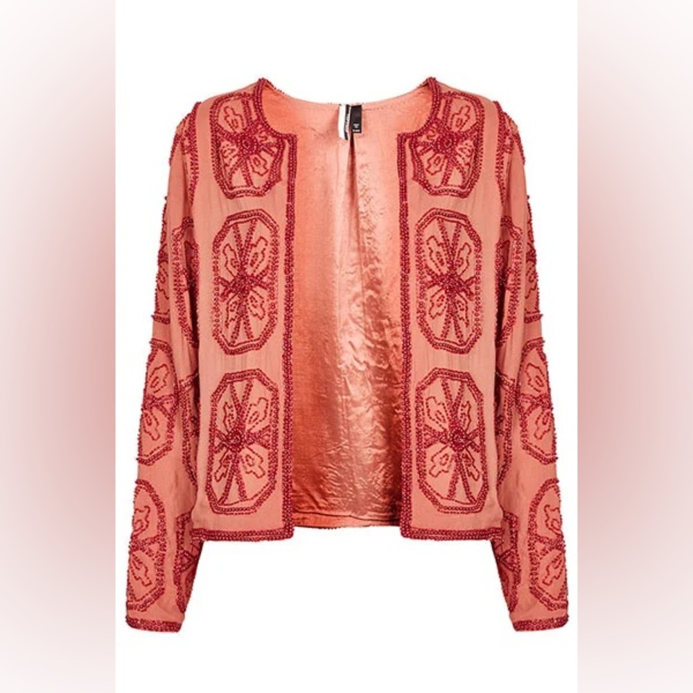 Topshop Peach and Red Beaded Open Jacket